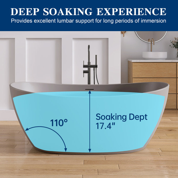 Medunjess 65'' Freestanding Tub Solid Surface Soaking Bathtub