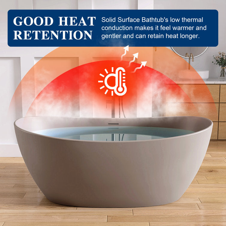 Medunjess 65'' Freestanding Tub Solid Surface Soaking Bathtub