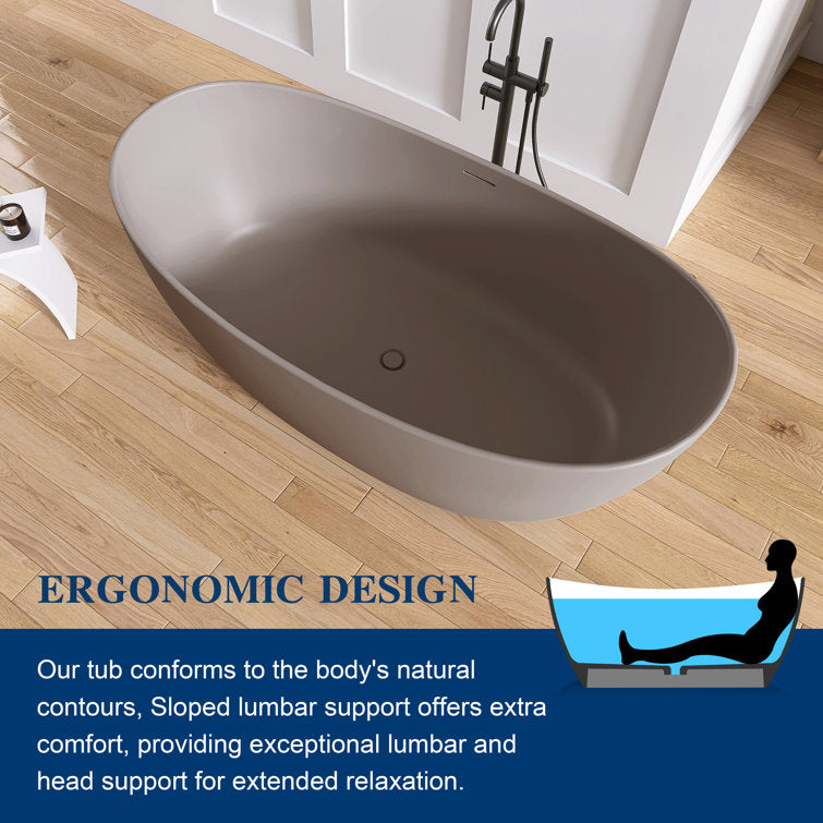Medunjess 65'' Freestanding Tub Solid Surface Soaking Bathtub