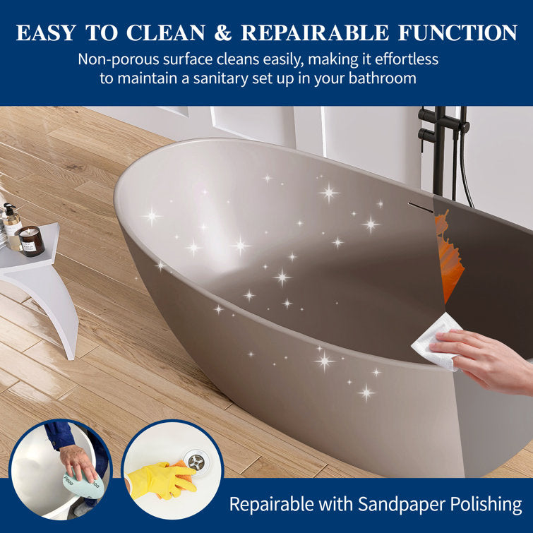 Medunjess 65'' Freestanding Tub Solid Surface Soaking Bathtub