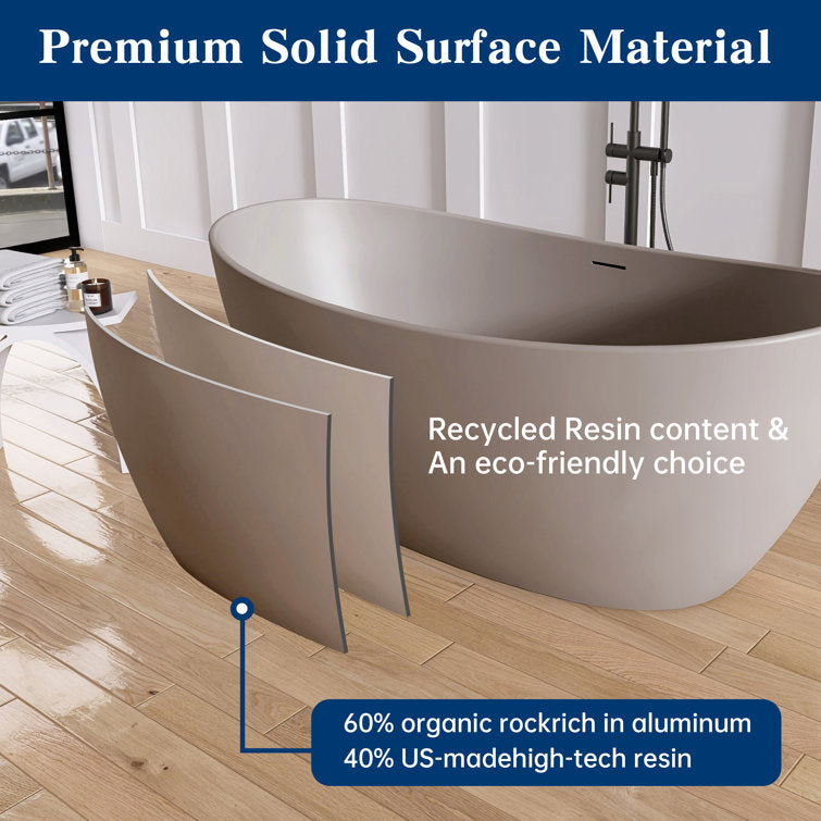 Medunjess 65'' Freestanding Tub Solid Surface Soaking Bathtub