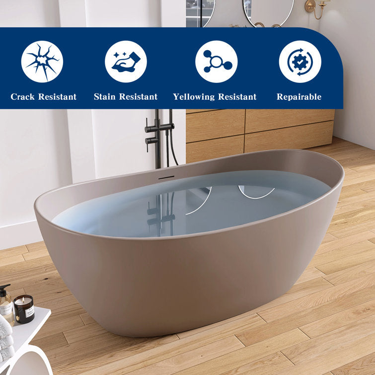 Medunjess 65'' Freestanding Tub Solid Surface Soaking Bathtub