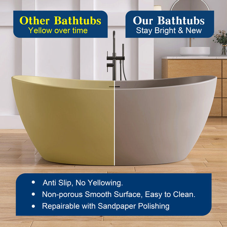 Medunjess 65'' Freestanding Tub Solid Surface Soaking Bathtub