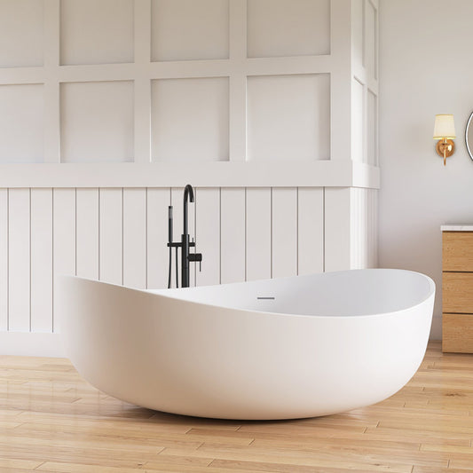 Medunjess 71'' Wavy Freestanding Tub Solid Surface Freestanding Soaking Bathtub