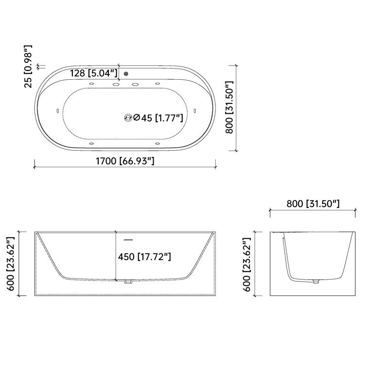 Medunjess 67' Freestanding Wirlpool Bathtub Acrylic Freestanding Soaking Tub