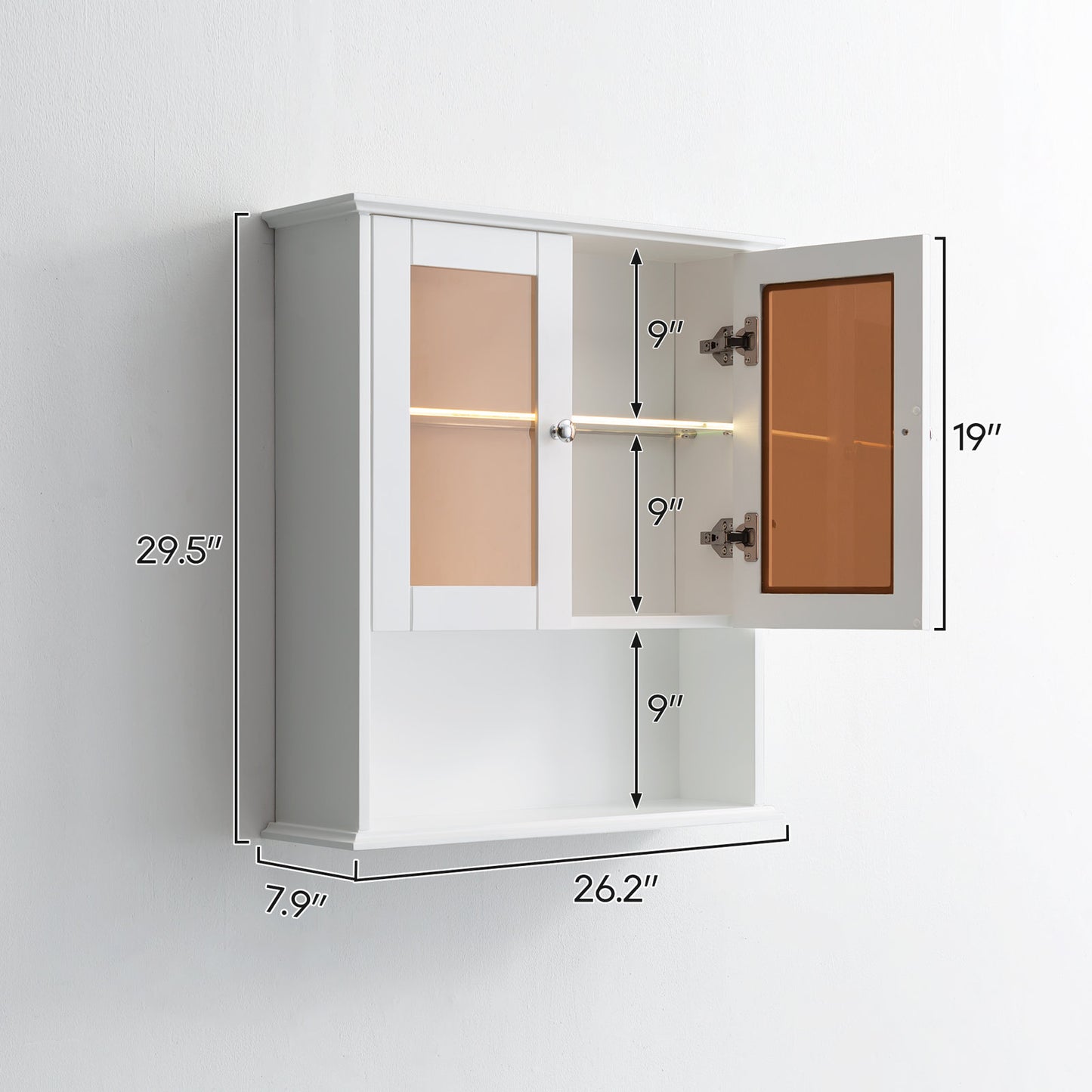 Medunjess 26 in. W x 30 in. H Bathroom Storage Wall Cabinet Fully Assembled with Sensor Light