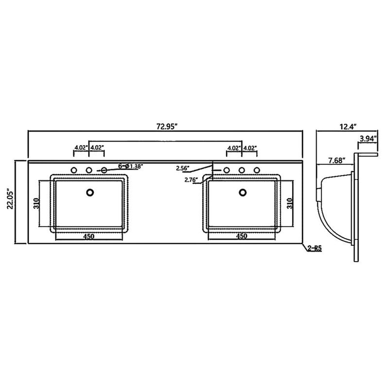 Medunjess 73'' Marble Single Bathroom Vanity Top with Sink