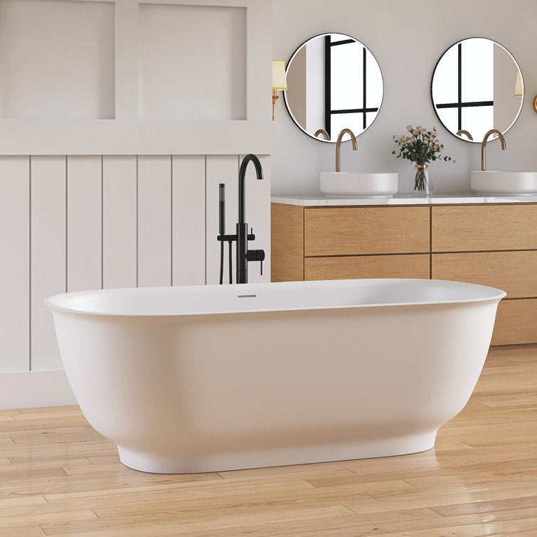 Medunjess 67'' Freestanding Tub Solid Surface Freestanding Soaking Bathtub