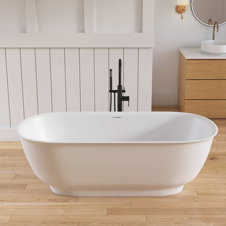 Medunjess 67'' Freestanding Tub Solid Surface Freestanding Soaking Bathtub