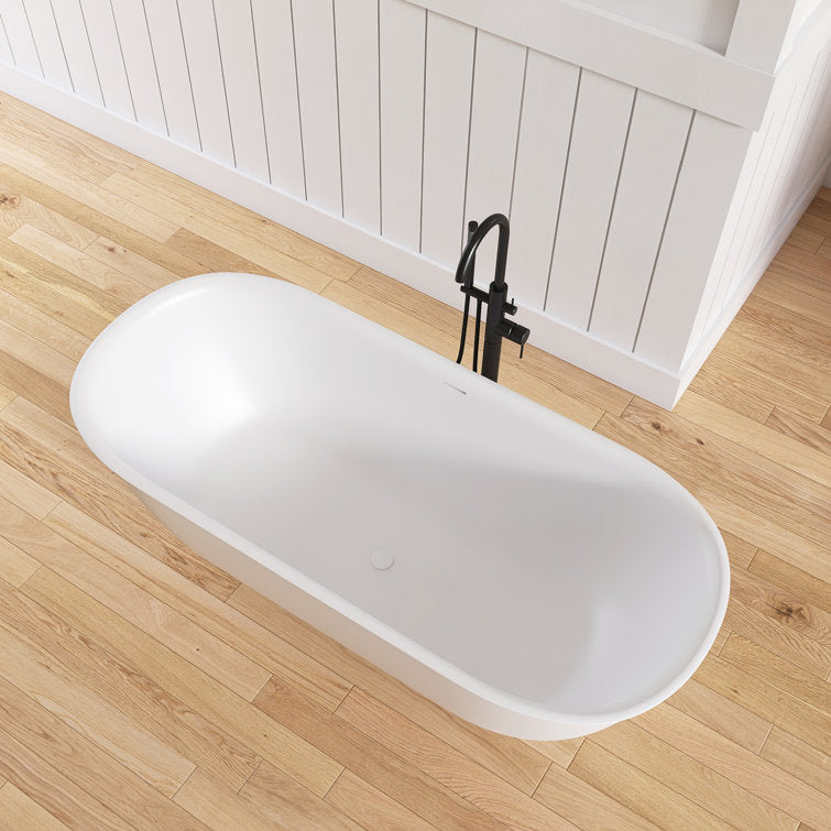 Medunjess 67'' Freestanding Tub Solid Surface Freestanding Soaking Bathtub