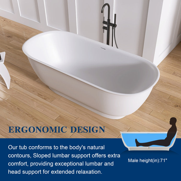Medunjess 67'' Freestanding Tub Solid Surface Freestanding Soaking Bathtub