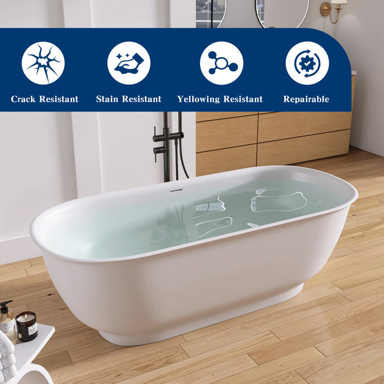Medunjess 67'' Freestanding Tub Solid Surface Freestanding Soaking Bathtub