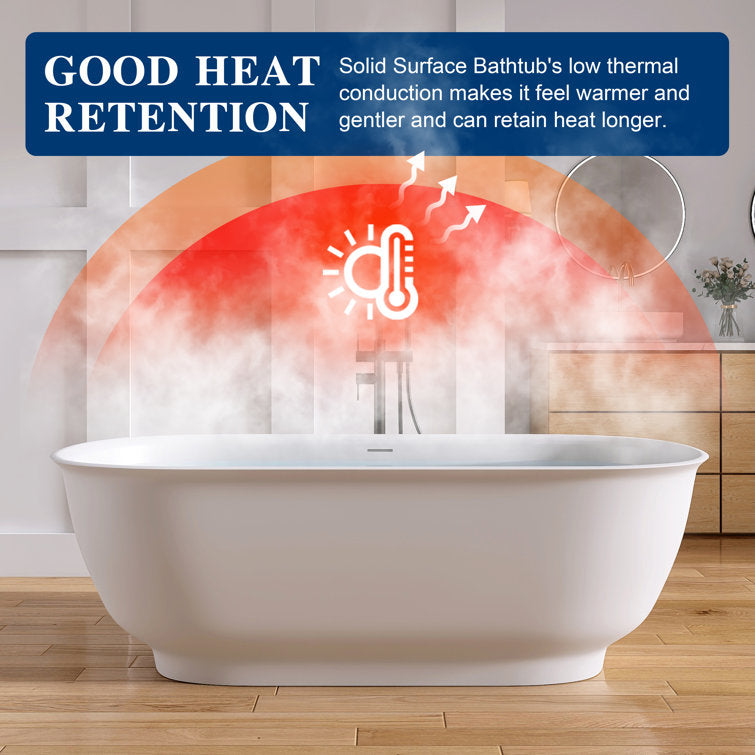 Medunjess 67'' Freestanding Tub Solid Surface Freestanding Soaking Bathtub