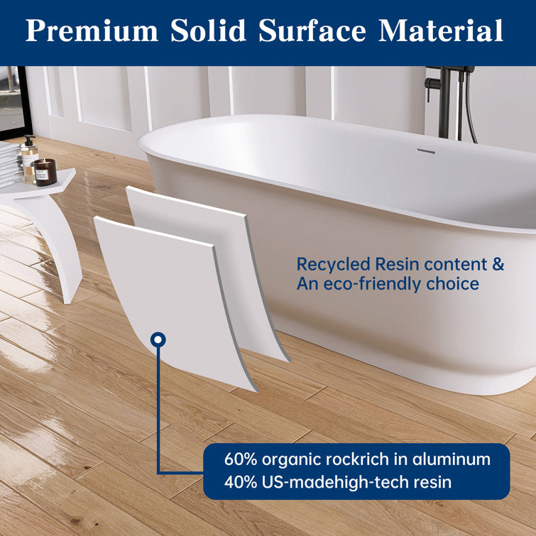 Medunjess 67'' Freestanding Tub Solid Surface Freestanding Soaking Bathtub