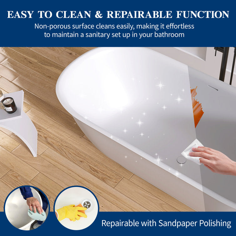 Medunjess 67'' Freestanding Tub Solid Surface Freestanding Soaking Bathtub