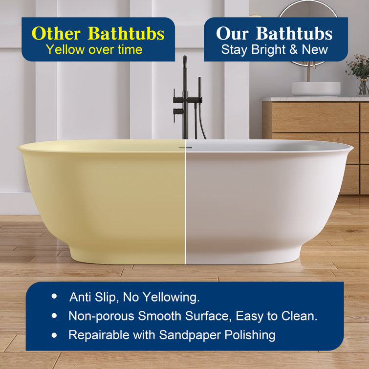 Medunjess 67'' Freestanding Tub Solid Surface Freestanding Soaking Bathtub