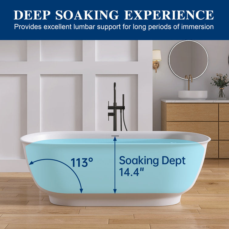 Medunjess 67'' Freestanding Tub Solid Surface Freestanding Soaking Bathtub