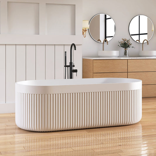 Medunjess 67'' Freestanding Tub Solid Surface Freestanding Soaking Bathtub