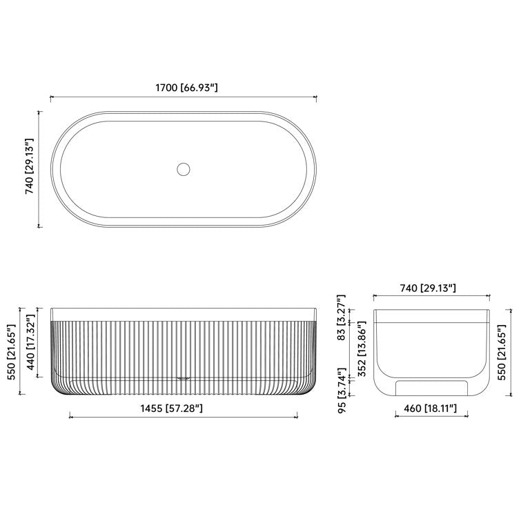 Medunjess 67'' Freestanding Tub Solid Surface Freestanding Soaking Bathtub