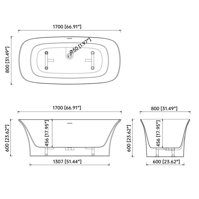 Medunjess 67'' Acrylic Freestanding Tub Acrylic Freestanding Soaking Bathtub