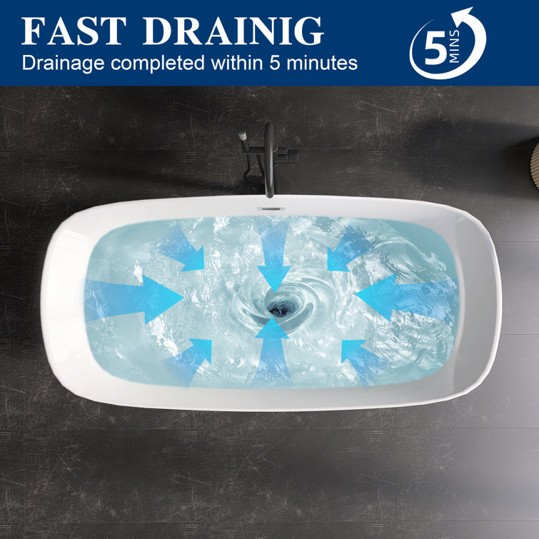 Medunjess 67'' Acrylic Freestanding Tub Acrylic Freestanding Soaking Bathtub