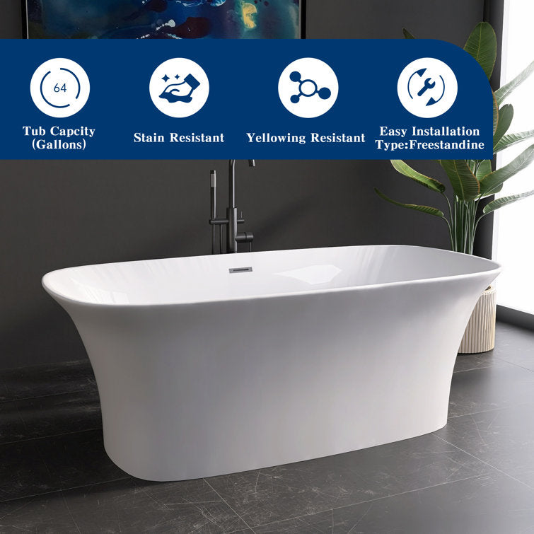 Medunjess 67'' Acrylic Freestanding Tub Acrylic Freestanding Soaking Bathtub