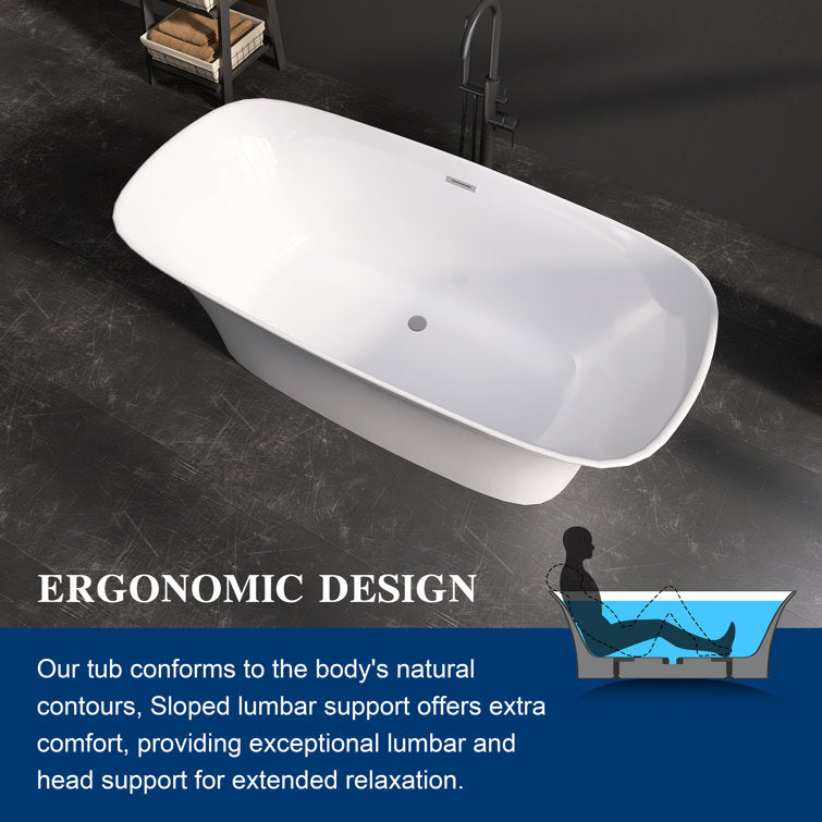 Medunjess 67'' Acrylic Freestanding Tub Acrylic Freestanding Soaking Bathtub