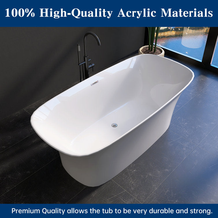 Medunjess 67'' Acrylic Freestanding Tub Acrylic Freestanding Soaking Bathtub
