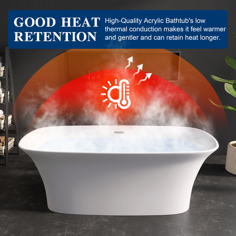 Medunjess 67'' Acrylic Freestanding Tub Acrylic Freestanding Soaking Bathtub