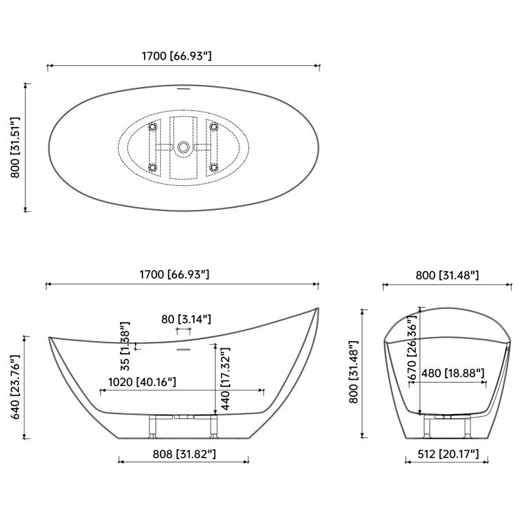 Medunjess 67'' Acrylic Freestanding Soaking Bathtub Acrylic Freestanding Tub