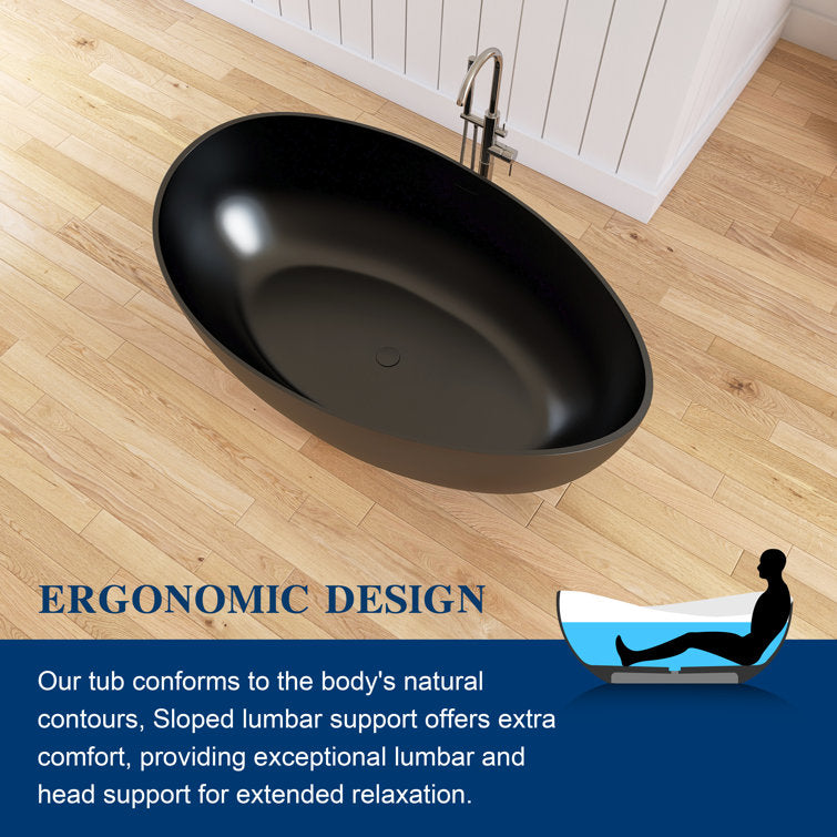 Medunjess 63" Wavy Freestanding Tub Solid Surface Freestadning Stone Resin Soaking Bathtub