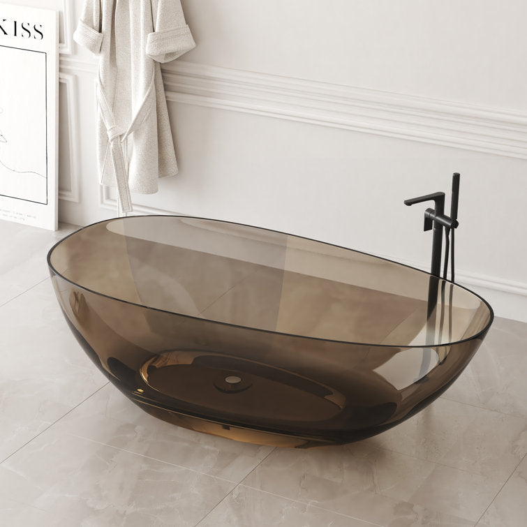 Medunjess 67'' Freestanding Bathtub Solid Surface Freestanding Soaking Tub Transparent