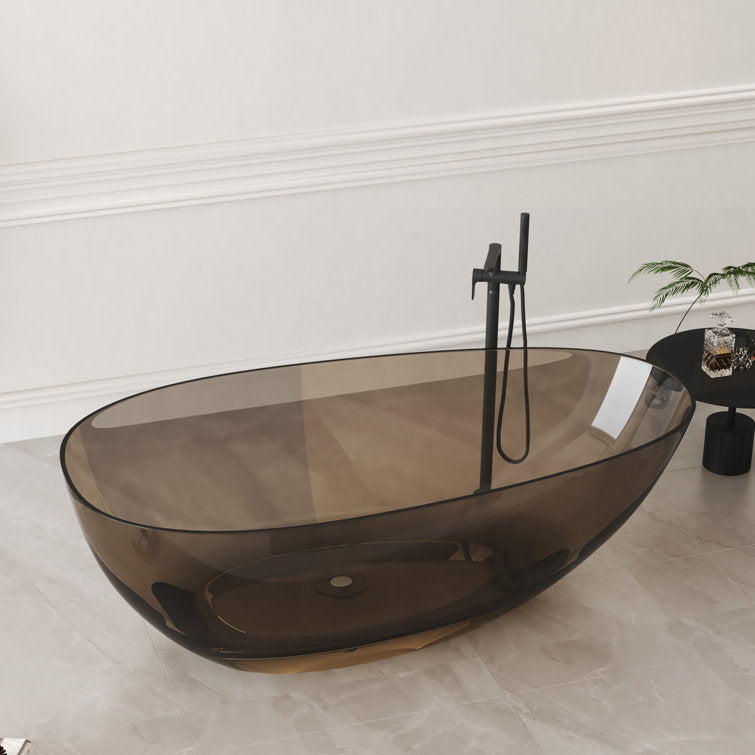 Medunjess 67'' Freestanding Bathtub Solid Surface Freestanding Soaking Tub Transparent