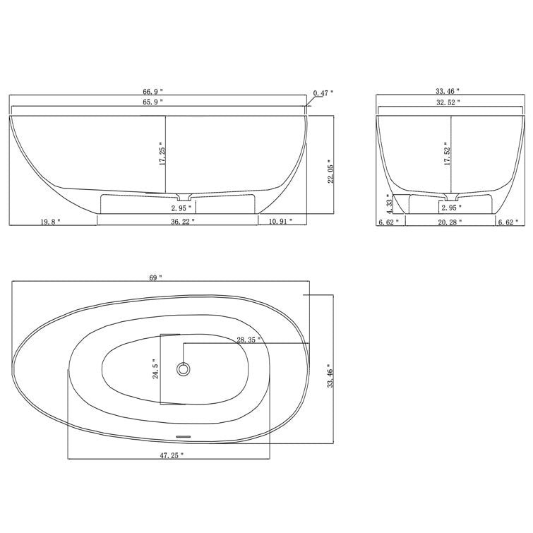 Medunjess 67'' Freestanding Bathtub Solid Surface Freestanding Soaking Tub Transparent