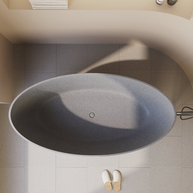 Medunjess 63'' Terrazzo Freestanding Solid Surface Outdoor Soaking Stone Bathtub Concrete