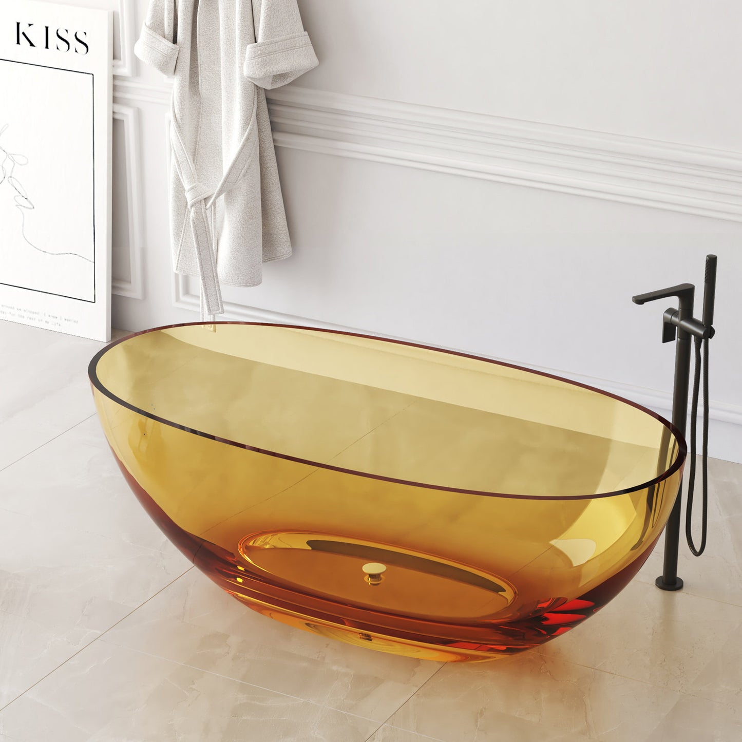 Medunjess 61" Amber Transparent Oval Freestanding Soaking Tub – Modern Bathtub