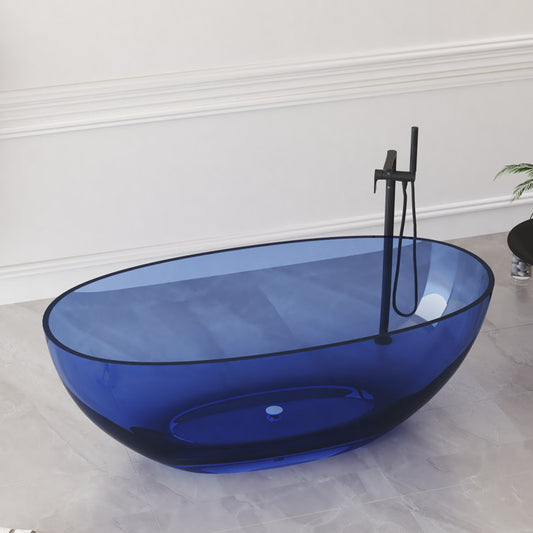 Medunjess 61'' Freestanding Tub Solid Surface Freestanding Soaking Bathtub Blue