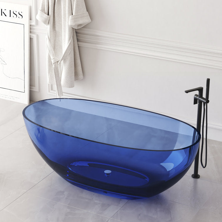Medunjess 61'' Freestanding Tub Solid Surface Freestanding Soaking Bathtub Blue