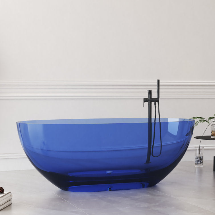 Medunjess 61'' Freestanding Tub Solid Surface Freestanding Soaking Bathtub Blue
