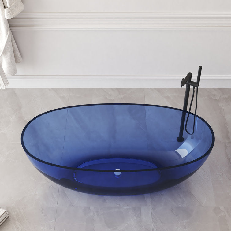 Medunjess 61'' Freestanding Tub Solid Surface Freestanding Soaking Bathtub Blue