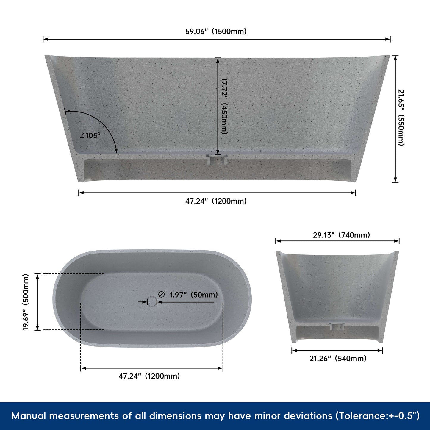 Medunjess 59" Coalesce Freestanding Terrazzo Bathtub
