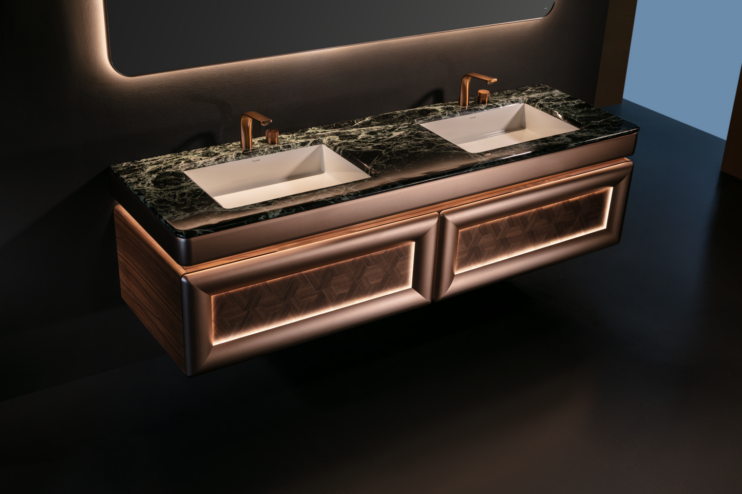 Medunjess 77'' Elegant Black Walnut Double Sink Vanity with Illuminated Mirror