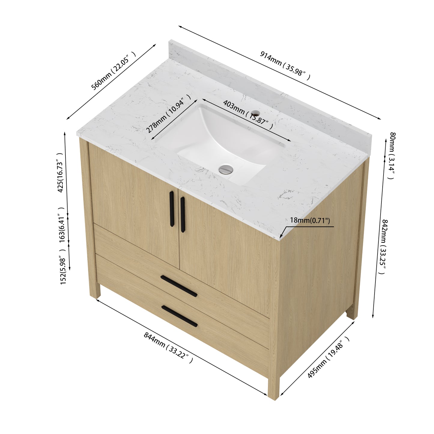 Medunjess 36'' Matrix Side Bathroom Vanities With Single Sink