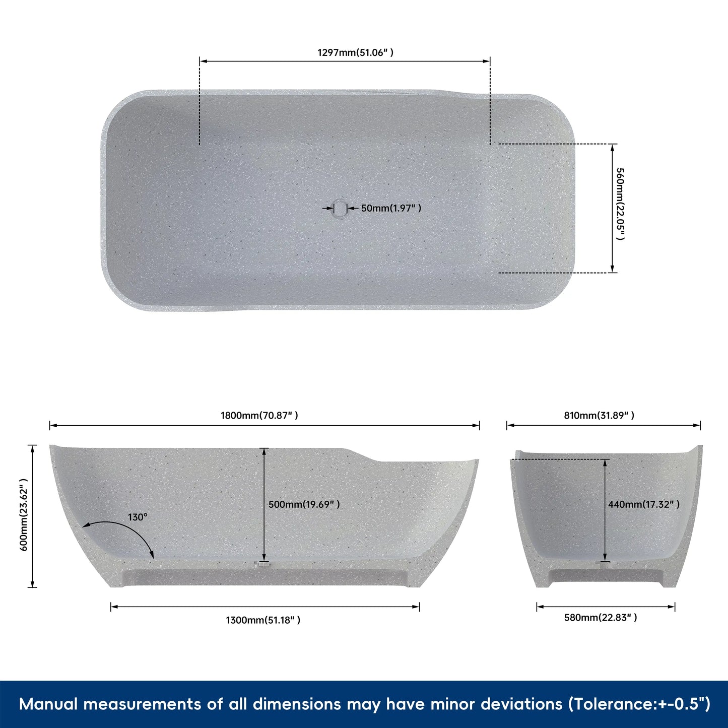 Medunjess 71" Asterism Freestanding Terrazzo bathtub