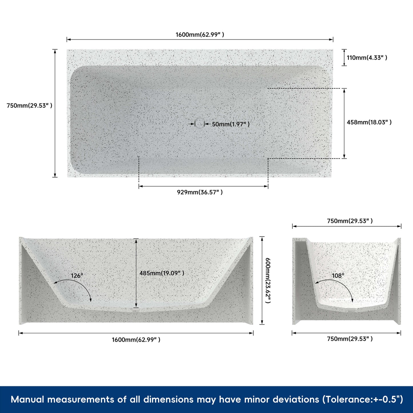 Medunjess 64" Kaleido Freestanding Terrazzo bathtub