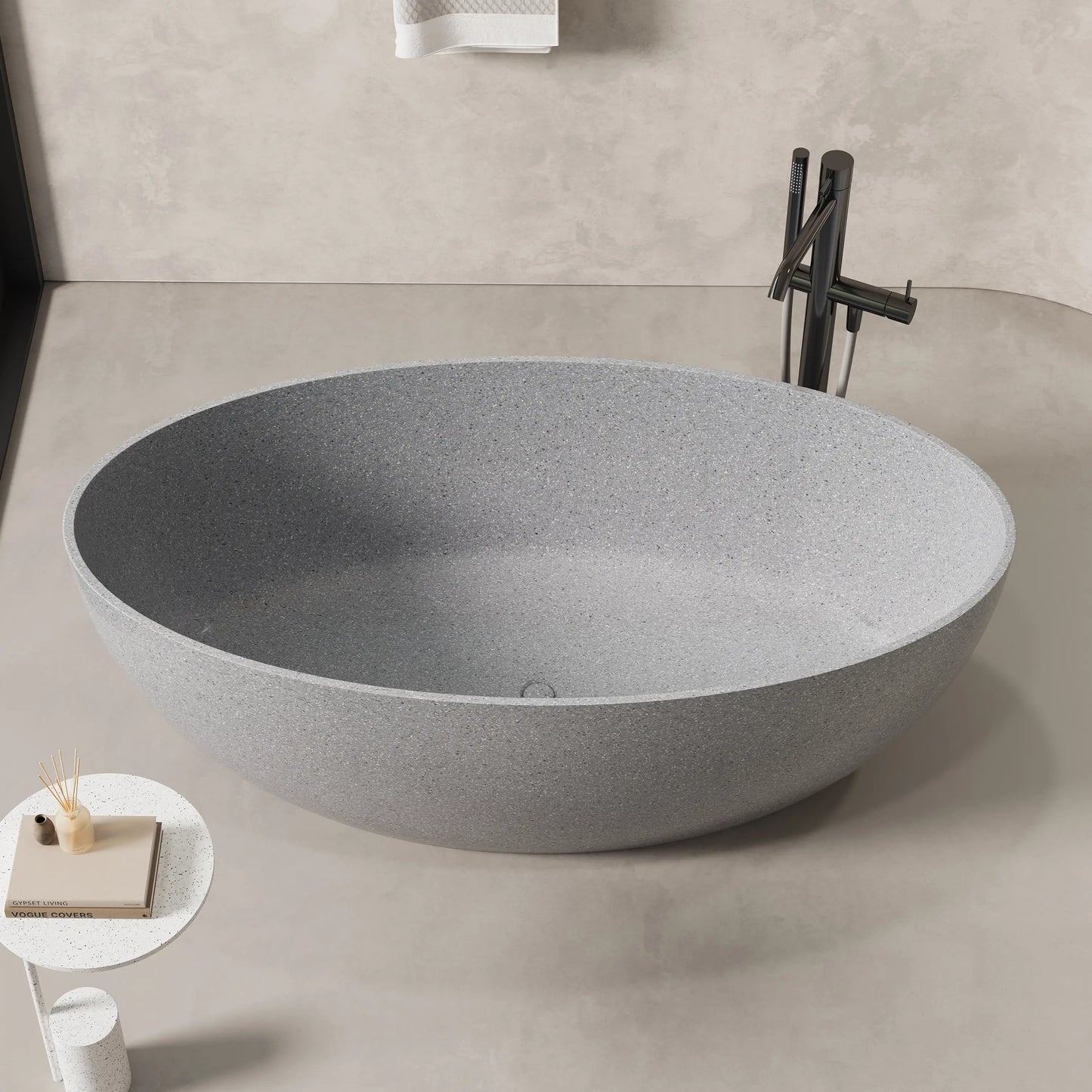 Medunjess 63 Inch Freestanding Terrazzo Bathtub