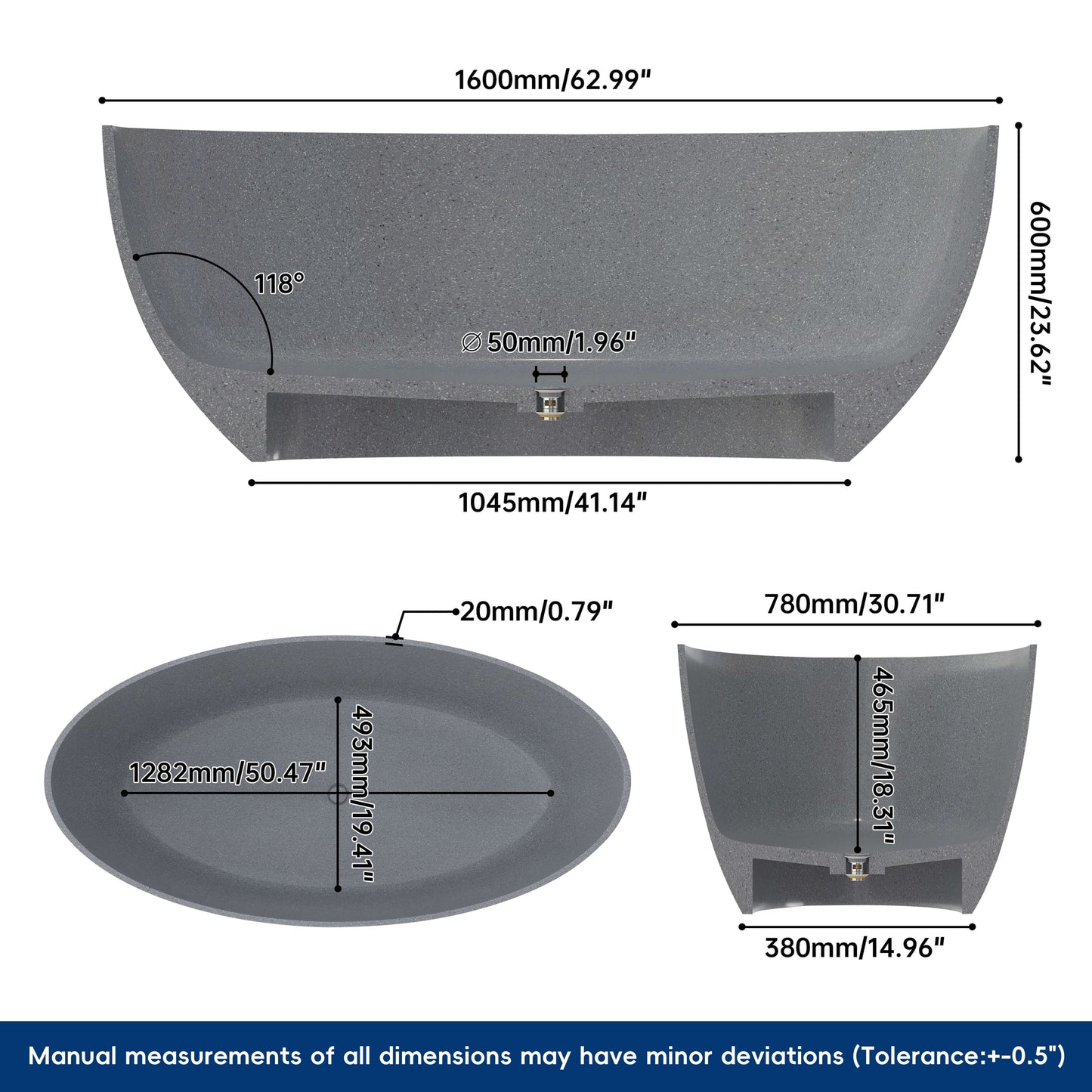 Medunjess 63'' Mélange Freestanding Terrazzo Bathtub