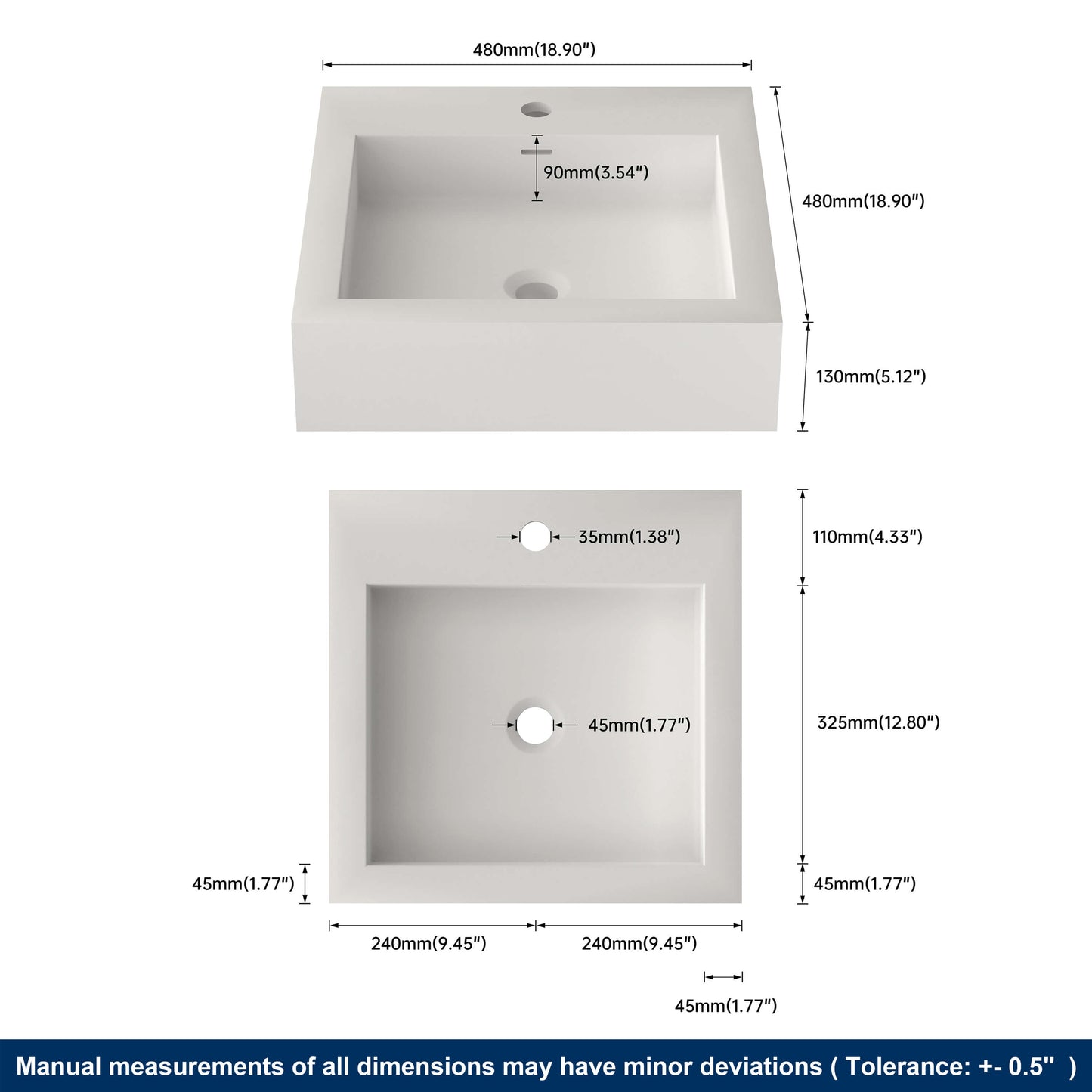 Medunjess 19'' Parabola Wall Mounted Bathroom Sink Solid Surface Sink