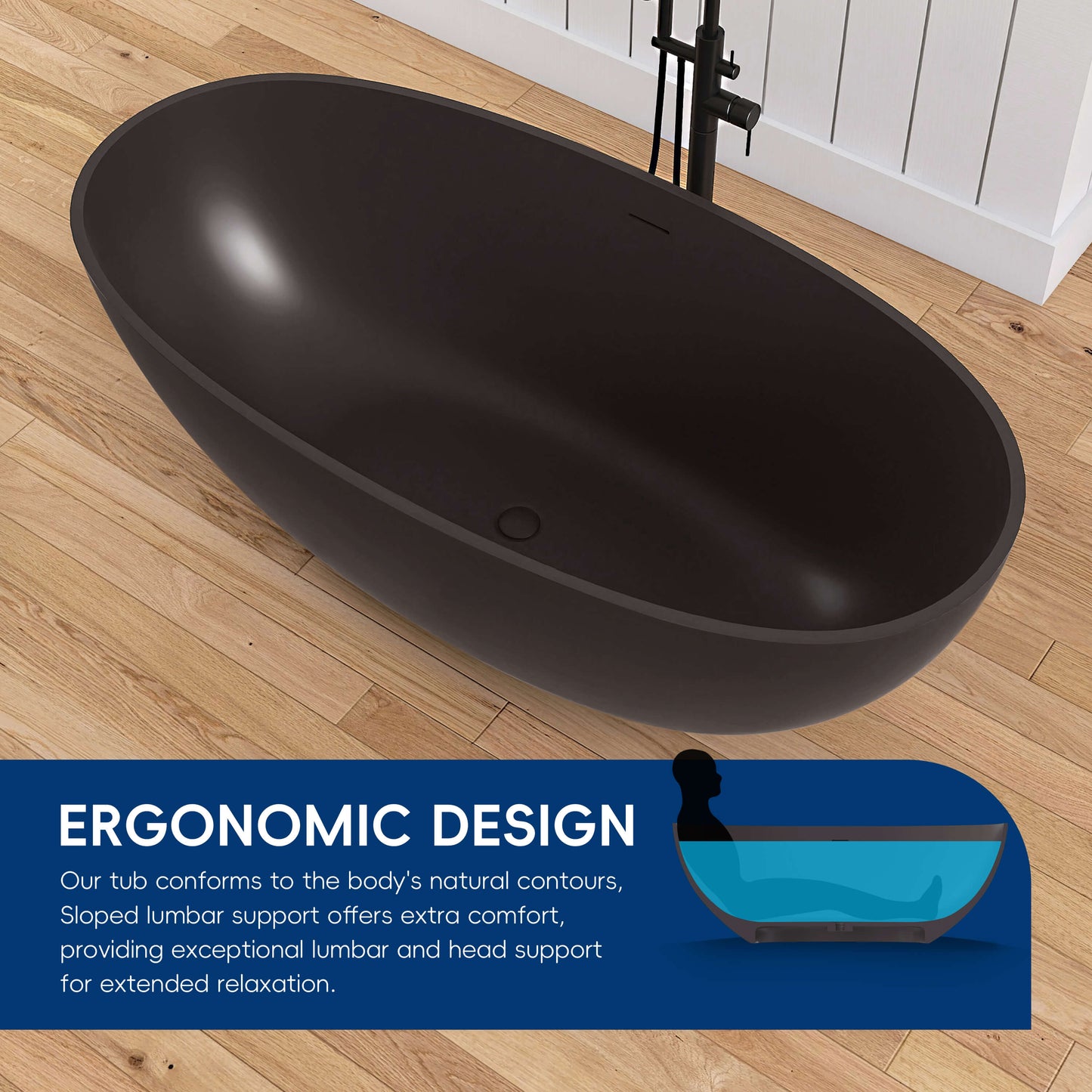 Medunjess 61'' Freestanding Soaking Solid Surface Bathtub,Brown