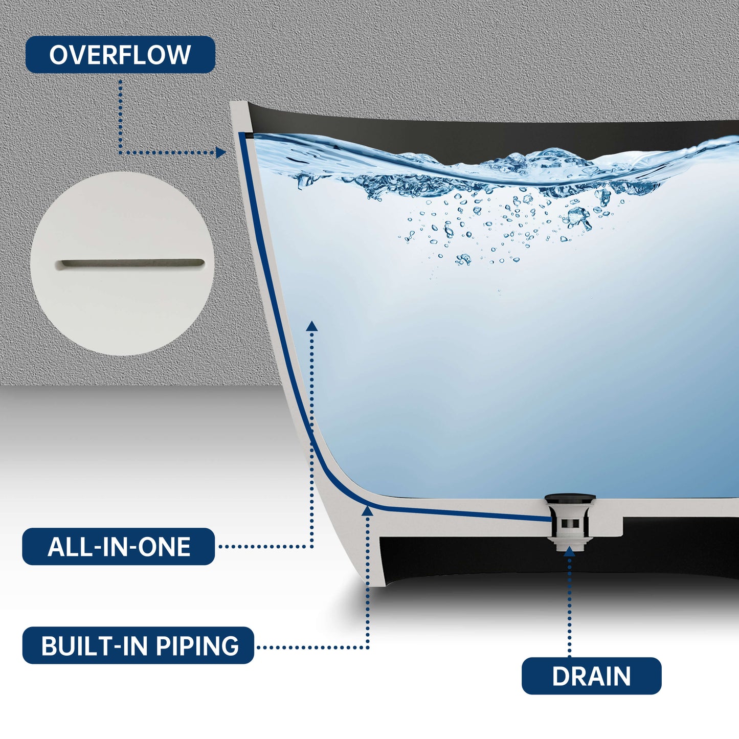 Medunjess 65'' Oval Luxury Resin Stone Soaking Tub,Black